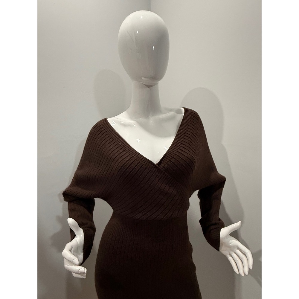 Commense Criss Cross Cinched Sweater Dress Brown size XS - Picture 6 of 8